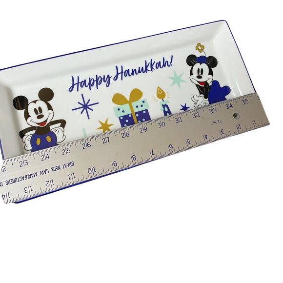 Disney Holiday Mickey & Minnie Happy Hanukkah Serving Tray Dish Dreidel Candle - Picture 2 of 9